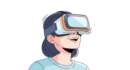 Woman Experiencing Virtual Reality Headset Technology.