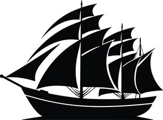 Classic tall ship silhouette with full sails vector illustration
