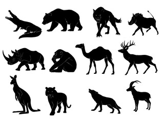 Silhouette of various wild animals, vector illustration, used for illustration work