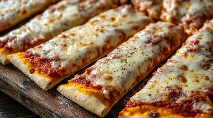 Pizza slices, cheese, tomato sauce, wood