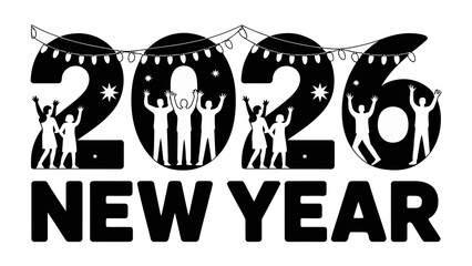 New Year 2026 Celebration: A jubilant depiction of a new year, showcasing people raising their hands in joyous celebration. Celebrating the arrival of 2026 with an atmosphere of hope and festivity.