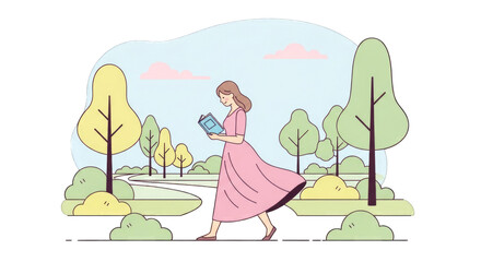 Woman Reading Book in Park Lost in Thought Enjoying Nature.