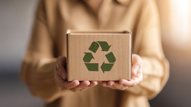 Woman holding a recycle symbol box