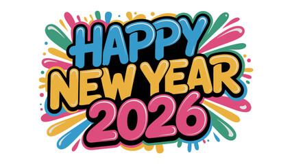 Obraz premium Festive New Year 2026: Vibrant celebratory design bursting with color, heralding the arrival of the new year 2026, creating a joyous and festive ambiance.