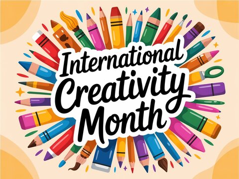 Celebrate international creativity month with a vibrant explosion of colorful art supplies and inspiring artistic expression - Powered by Adobe