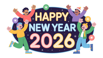New Year 2026 Celebration: joyful new year's celebration in 2026, filled with festive cheer and vibrant excitement. People are enjoying the event with a jubilant spirit!