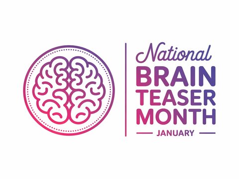 Celebrate national brain teaser month in january with a stylized brain graphic and festive text