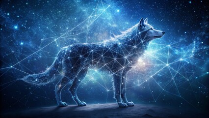 Fototapeta premium Celestial Canine A Wolf Silhouette Embroidered with Cosmic Constellations Against a Night Sky Backdrop