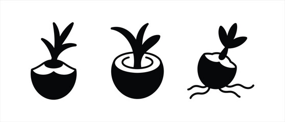 Black and white vector illustration of sprouting seeds logo collection