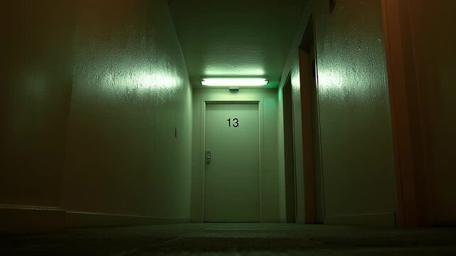 Dark Eerie Apartment Building Hallway Room Number 13
