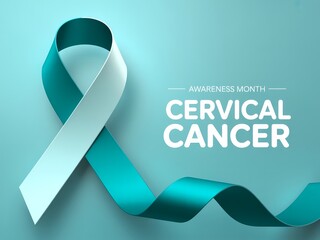 Teal and white awareness ribbon for cervical cancer awareness month and support