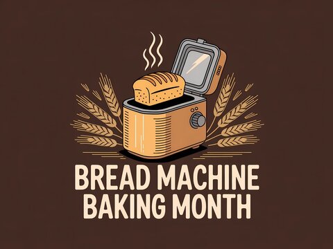 Celebrate bread machine baking month with a freshly baked loaf and wheat stalks illustration - Powered by Adobe