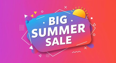 Summer Sale Promotion: A vibrant and eye-catching graphic announcing a Big Summer Sale, with a dynamic design featuring a colorful gradient background and a playful sun element.