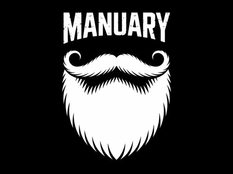 Manuary movember style beard and mustache illustration with distressed font