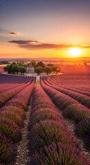 Lavender Field at Sunset - A Serene Landscape in Provence.