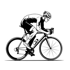 Naklejka premium Dynamic monochrome illustration of a cyclist in motion depicting focus and determination in sports