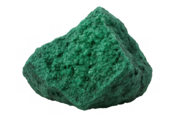 Green malachite mineral rough rock formation for geological or natural resource concepts on transparent background