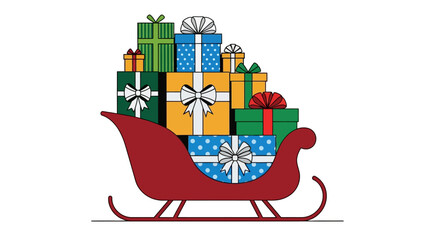 Obraz premium Festive Sleigh Overflowing with Christmas Gifts Illustration for Holiday Season Celebrations