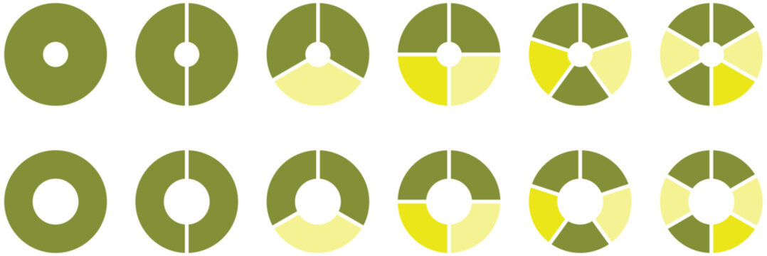 Circle pie chart set. Colorful diagram with 10 sections. Vector illustration isolated on white background