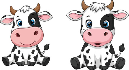 Obraz premium Cartoon cow chewing leaves isolated on transparent background