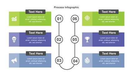 Colorful SixStep Process Infographic with Iconography and Placeholder Text for Presentation Material