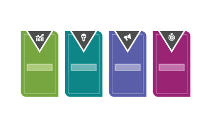 FourStep Process Infographic with Icons in Green, Teal, Purple, and Fuchsia Colors