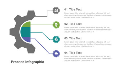 Gear Process Infographic Four Steps with Business Icons and Placeholders for Titles and Descriptions