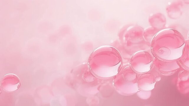 透明な水滴が浮かぶピンク背景動画　高画質スキンケアコスメ素材	