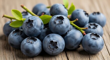 Fresh Blueberries on Wooden Surface - A Close-Up View.