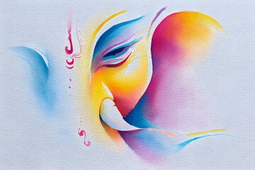 Vibrant abstract portrait of lord ganesha with colorful brushstrokes and textured background