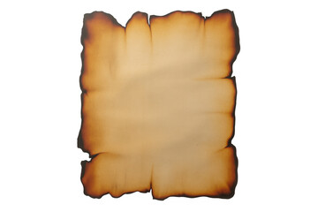 Aged burnt paper scroll isolated on a transparent background