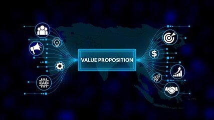 Business Concept of Value Proposition with Icons. Business, Technology, Internet and network concept. Business icons on digital world map background. - Powered by Adobe
