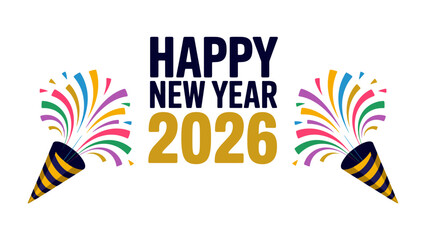 Happy New Year 2026: Celebrate the New Year with a burst of color and joy, as playful confetti erupts from festive party poppers, marking the start of a fresh year with new opportunities and hopes.