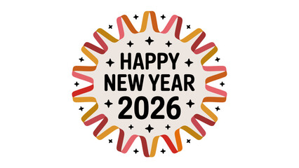 Celebrating the New Year: A festive graphic design announces the arrival of 2026, featuring a celebratory ribbon design.
