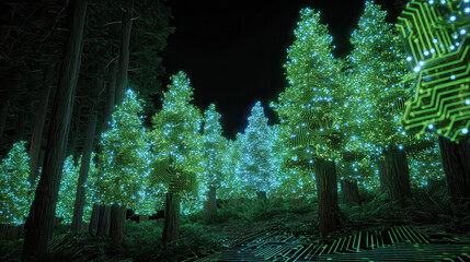Enchanted forest of circuitry and light
