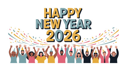 New Year Festivities in 2026: A vibrant and diverse gathering of individuals, joyful and united, celebrates the arrival of a new year, bathed in a shower of confetti