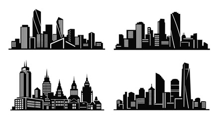 Obraz premium Silhouettes of modern and classic city skylines with skyscrapers and buildings, depicting urban landscape, architecture, real estate, travel, development, and metropolitan areas.