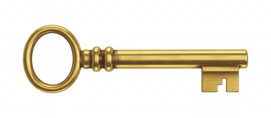 Antique brass skeleton key isolated on a transparent background