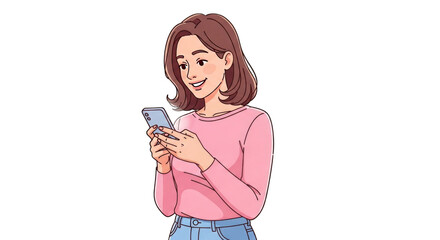Young woman happily texting on her smartphone.