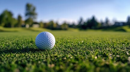 Golf ball on green fairway, sunny day (5)