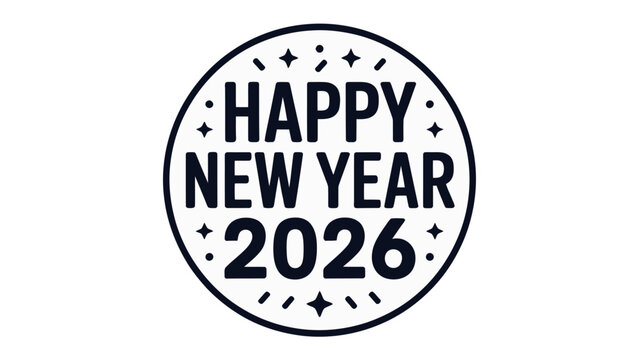 New Year 2026: A circular emblem celebrating the new year, filled with stars and joyous anticipation. 