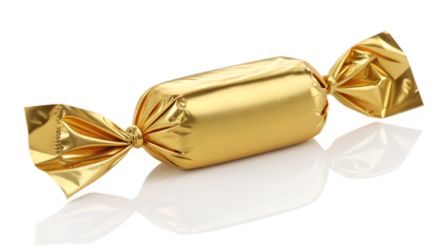 Single Candy Sweet Wrapped in Shiny Golden Foil