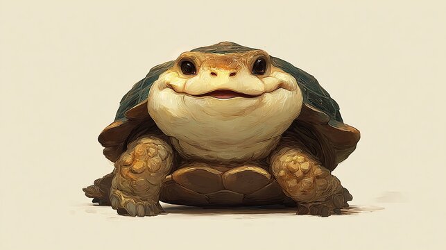 Chubby turtle smiling with cartoon round cheeks