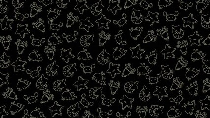 A detailed pattern of stars and shells on a dark textured background, emphasizing intricate line work and artistic ornamentation suitable for creative projects.
