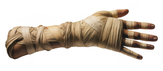Bandaged Human Arm and Hand isolated on a transparent background
