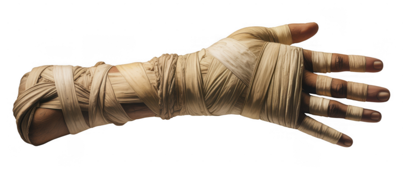 Bandaged Human Arm and Hand isolated on a transparent background