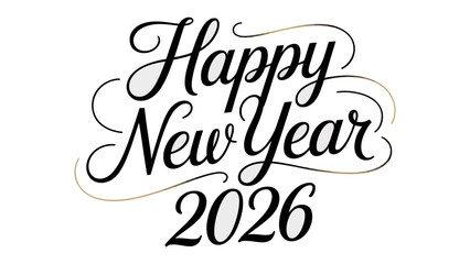 New Year 2026 Celebration: A beautifully designed greeting card with an elegant and festive script that proclaims Happy New Year 2026, celebrating the joy and excitement of the upcoming year.