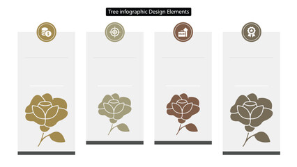 FourStep Tree Infographic Displaying Money, Goal, Business Growth, and Award Icons with Rose Graphics