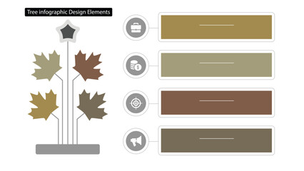 Tree Diagram Infographic with Leaves, Star Topper and Four Text Boxes for Presentations