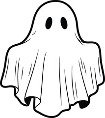Cute simple white ghost doodle sketch drawing outline cartoon spooky Halloween character costume sheet friendly spirit phantom apparition mysterious icon vector isolated